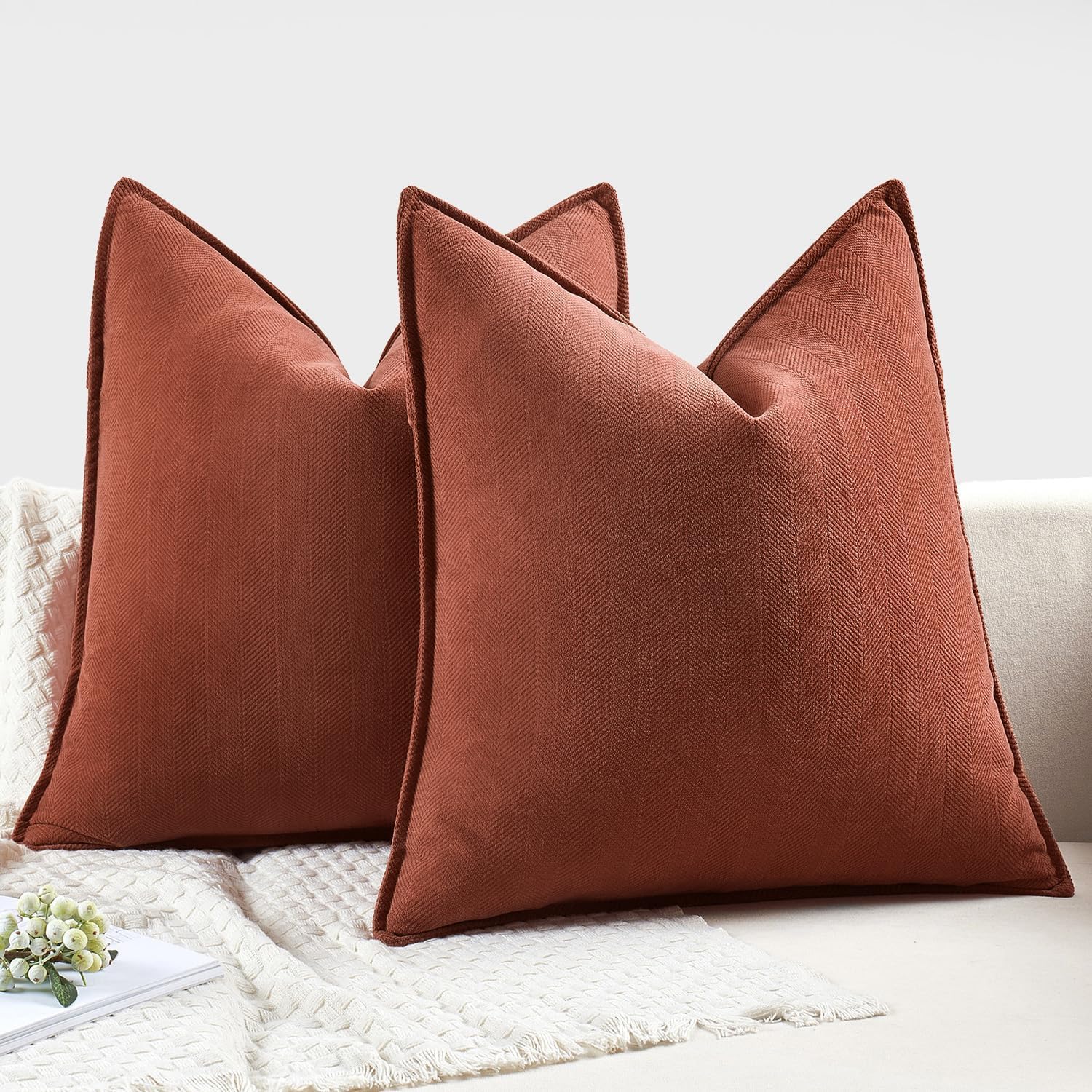 MIULEE Pack of 2 Rust Decorative Pillow Covers 20x20 Inch Soft Chenille Luxurious Couch Throw Pillows Farmhouse Cushion Covers with…