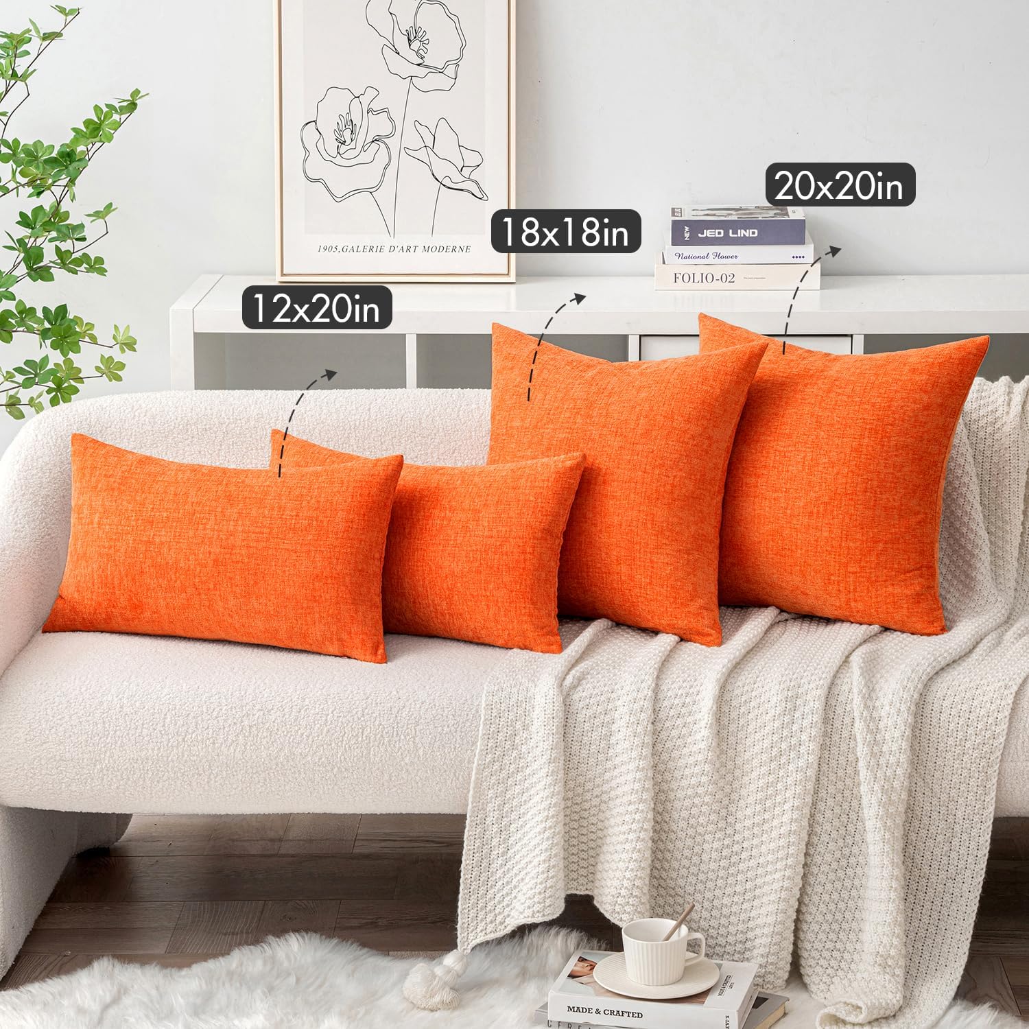 Miulee Pack of 2 Bright Orange Throw Pillow Covers 20x20 Inch Soft Chenille Pillow Covers for Sofa Living Room Couch Solid Dyed Cases