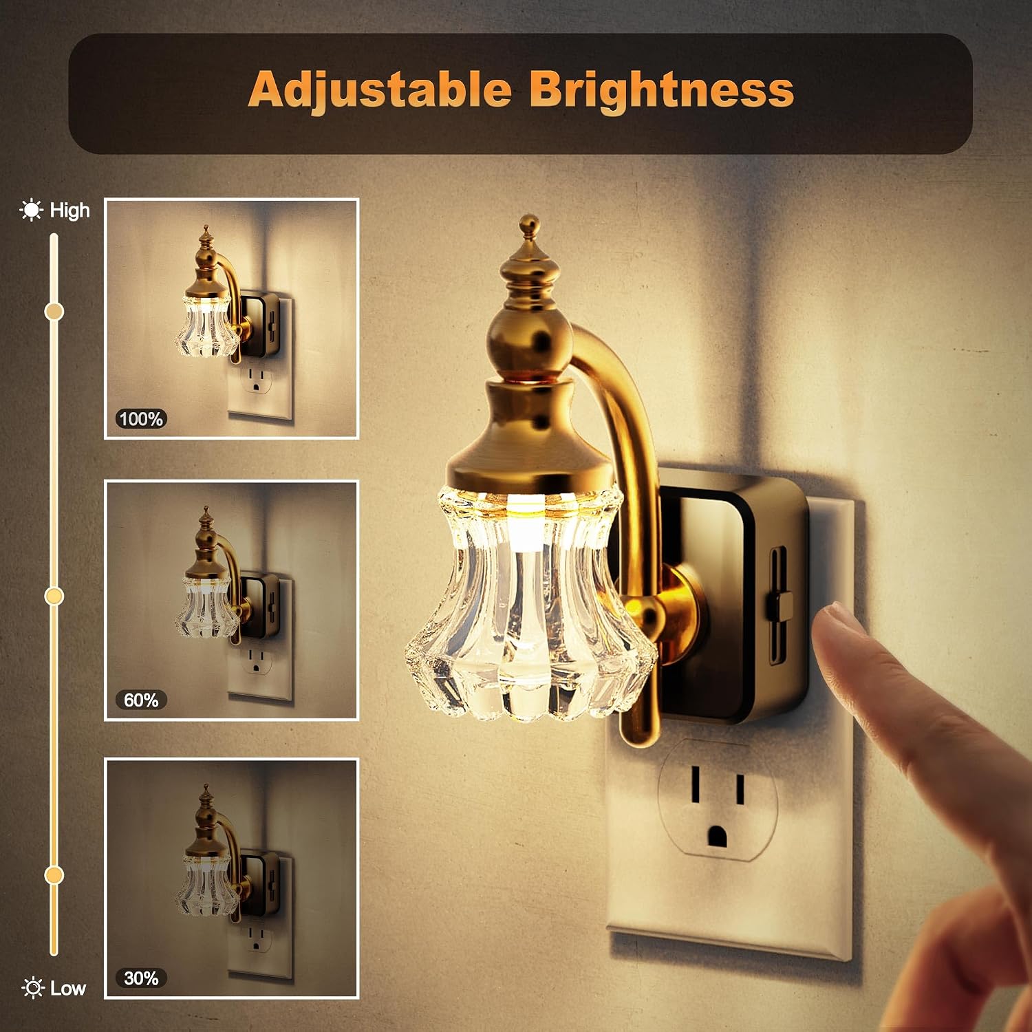 JandCase Night Light, Night Lights Plug into Wall, 2 Pack Glass Flower LED Nightlight, 0-100 LM Dimmable Nightlights, Dusk to Dawn…