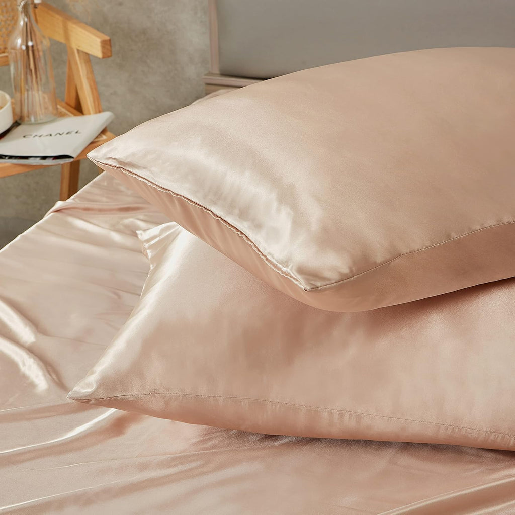 HommxJF Taupe King Size Satin Pillowcase Set of 2 for Hair and Skin, Taupe Silk Pillowcase Breathable Pillowcase with Envelope Closure