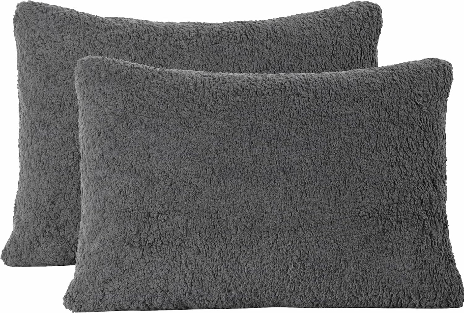 Reafort Ultra Soft Sherpa Pillowcases Set of 2 – Fluffy Cozy Fleece Standard 20" x 26", Warm Plush Covers with Smooth Zipper, Machine Washa…