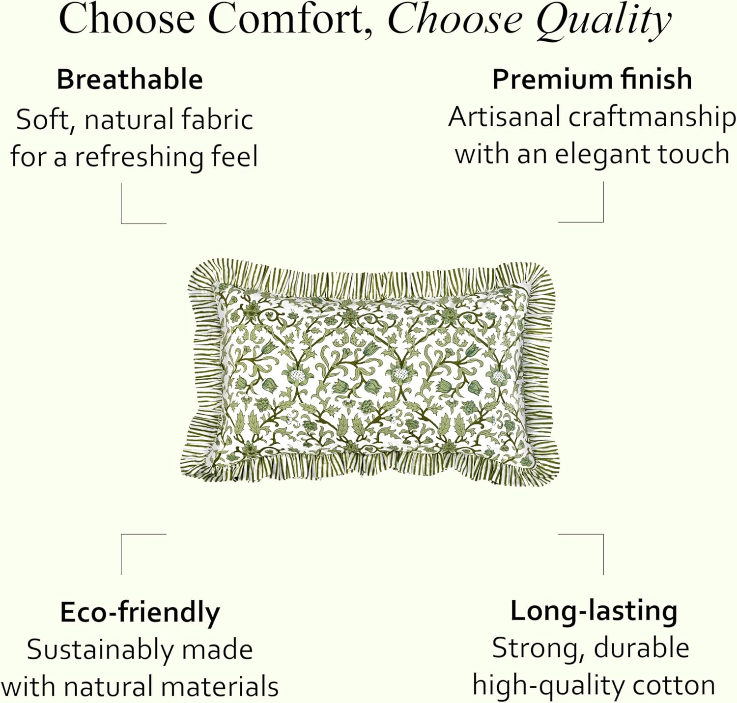 Cottonprintclub CPC Hand Block Print Meadow Vine Ruffle Sham Pillow Cover 20" x 12" inch Hidden Zipper Decorative Pillowcase for Couch, Bed…