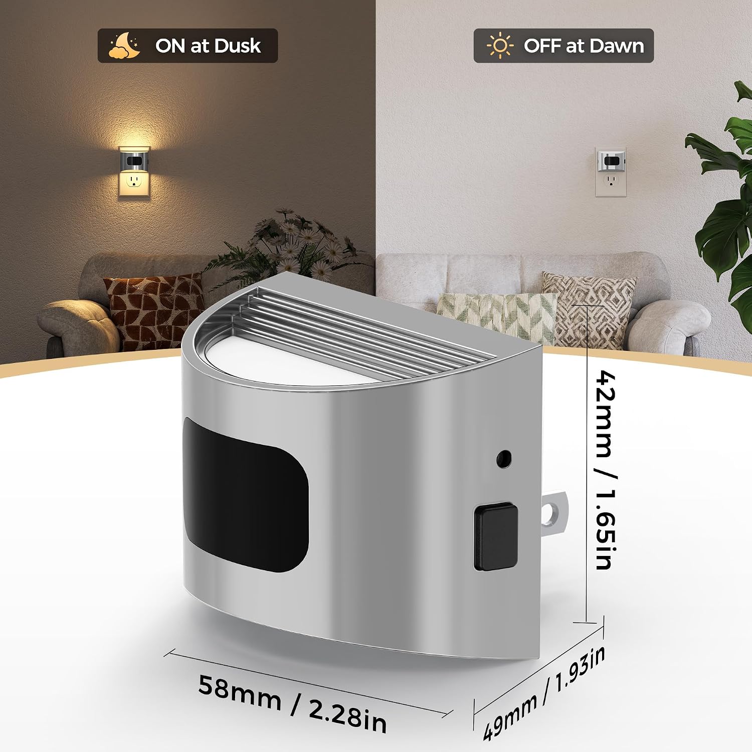 DORESshop LED Night Light[2 Pack], Silver Night Lights Plug into Wall, 3 Mode Plug in Night Light with Motion Sensor, Dusk to Dawn…