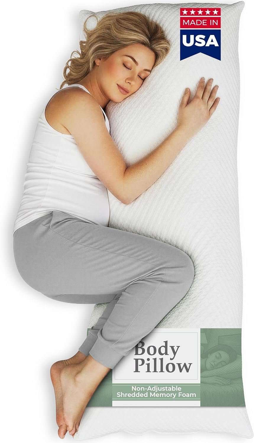 Snuggle-Pedic Body Pillow for Adults - Breathable, Full Body Pillow for Side Sleepers - Shredded Memory Foam Gel - Cooling Long Pillow…