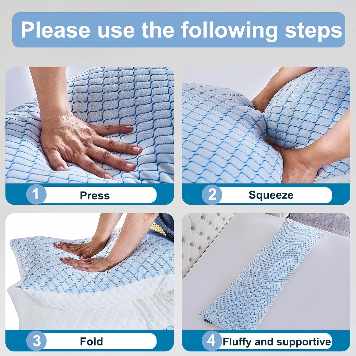 Gehannah Body Pillow for Adults - Shredded Memory Foam & Zippered Cooling Cover - Long Pillow for Sleeping - Bed Pillows for Side Sleeper W…