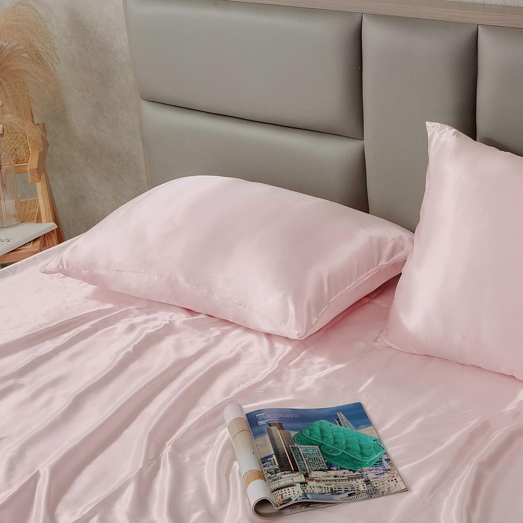 HommxJF Blush Pink King Size Satin Pillowcase Set of 2 for Hair and Skin, Blush Pink Silk Pillowcase Breathable Pillowcase with Envelope Clo…