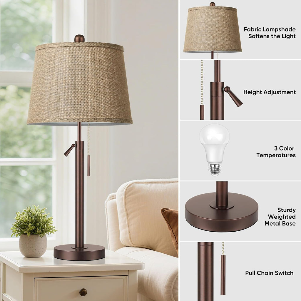 PARTPHONER Bedside Lamps Set of 2, Tall Table Lamps for Living Room, Height Adjustable Nightstand Lamps for Bedroom, Modern End Table…
