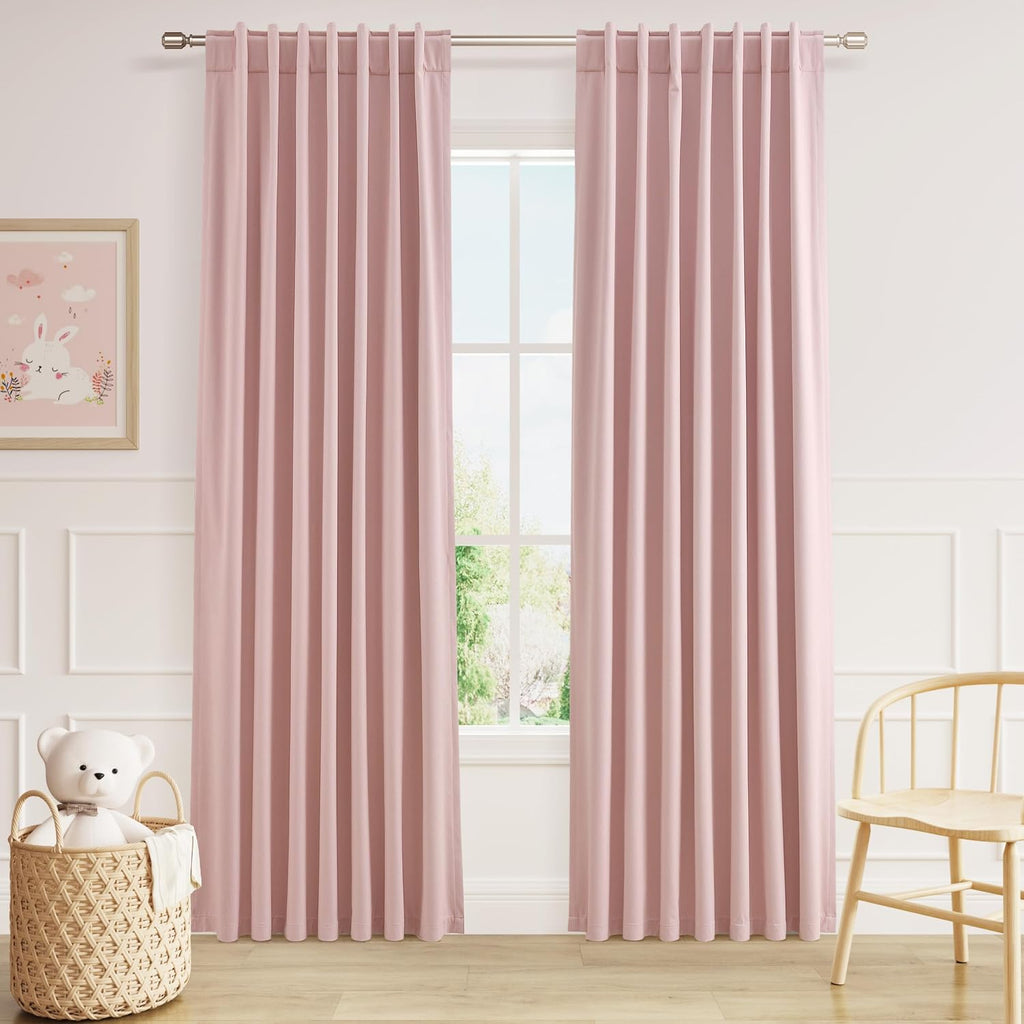 Guken 100% Blackout Curtains 80 Inch Length 2 Panels Set for Gilrs Bedroom Back Tab Thermal Insulated Black Out Linen Drapes Room Darkening…