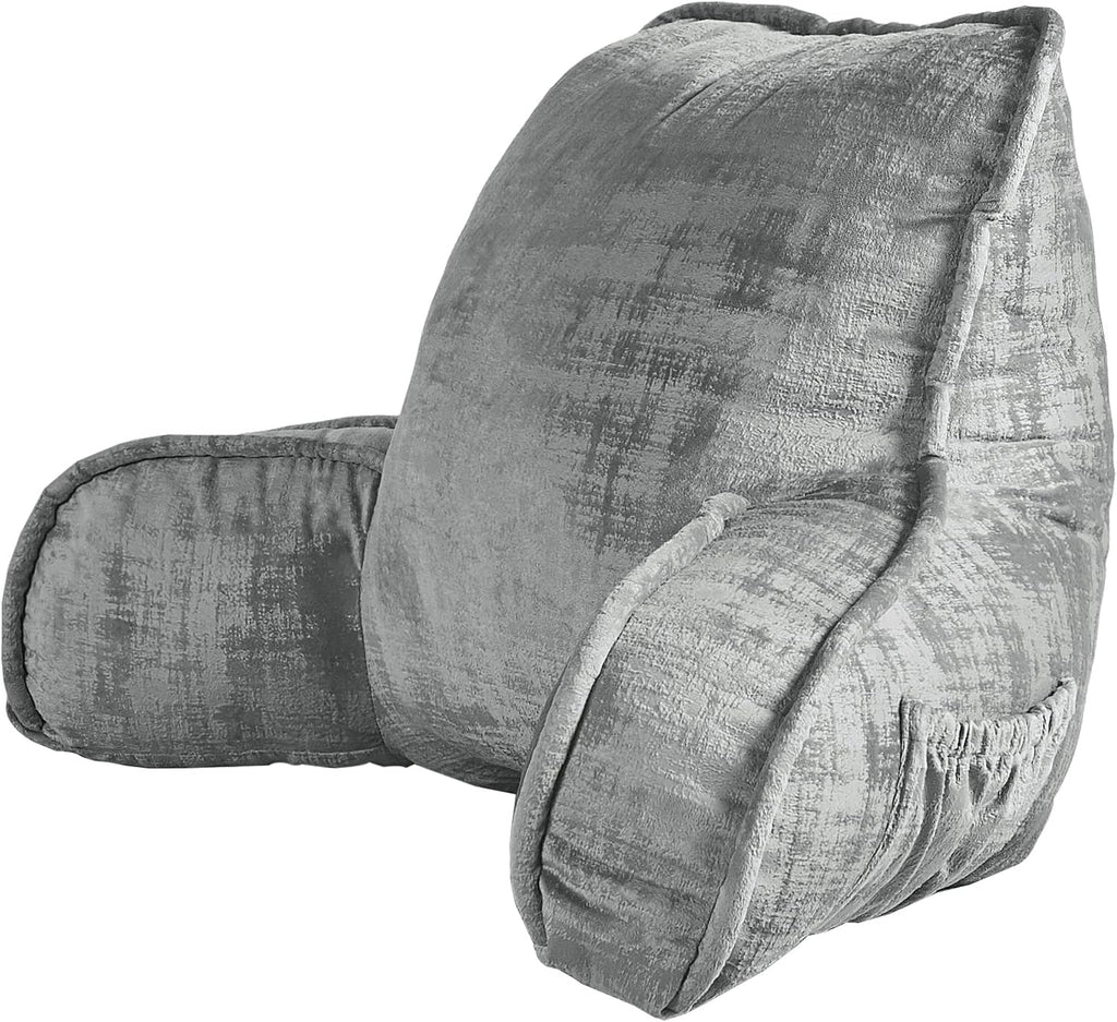 Bytide DIY Assembly Art Velvet Backrest Reading Bed Rest Pillow with Arms & Pockets, 18" H for Sitting in Bed Couch Sofa, Back Support Cush…