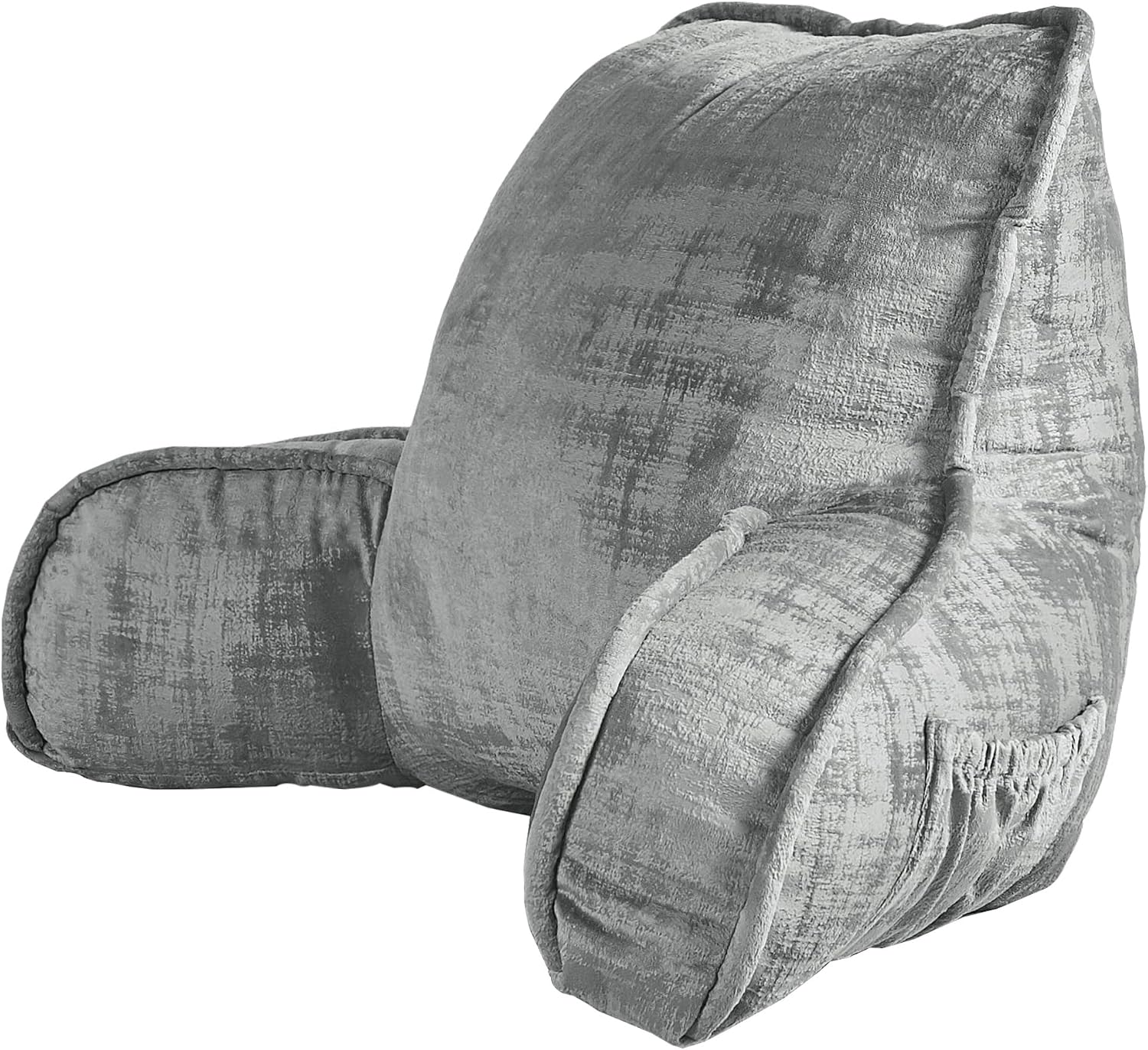 Bytide DIY Assembly Art Velvet Backrest Reading Bed Rest Pillow with Arms & Pockets, 18" H for Sitting in Bed Couch Sofa, Back Support Cush…