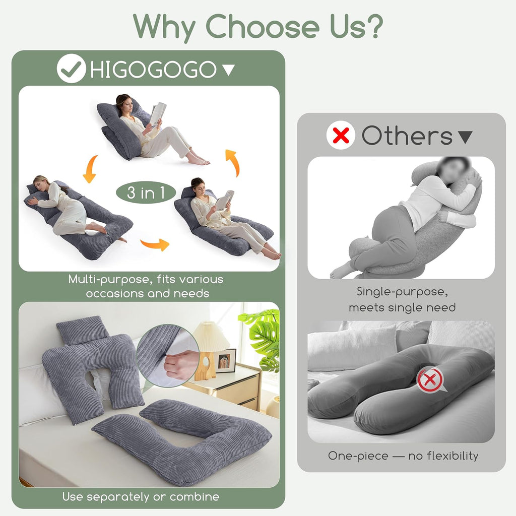Higogogo Reading Pillow, Back Pillow for Sitting in Bed and Couch, Gaming Pillow for Adults, Sit Up Support for Bed, Dark Grey Grey