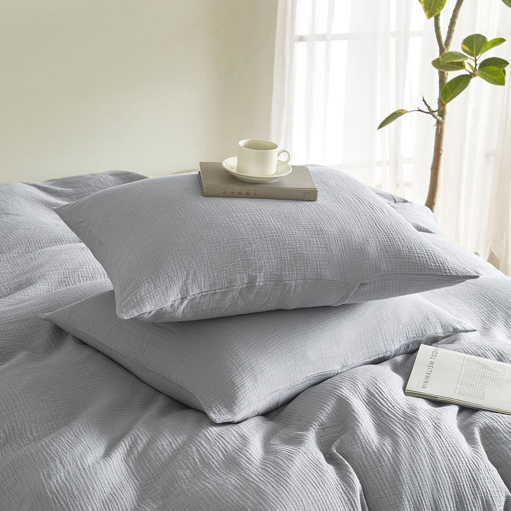DefineCozyHealthyLife SE SOFTEXLY Muslin Pillowcases King Size 100% Cotton, 2 Pack Linen Like Pillow Shams with Envelope Closure, Ultral So…