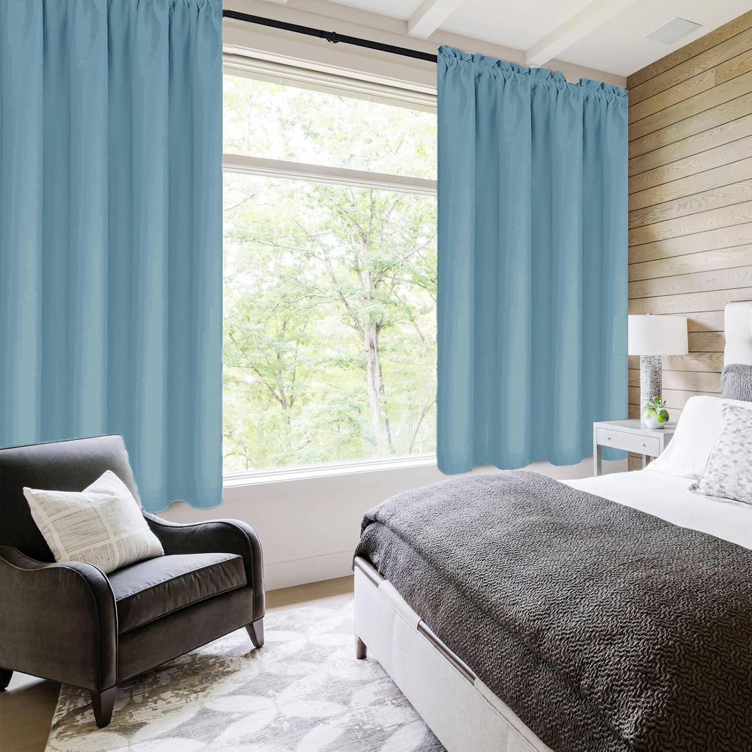 DWCN Blackout Curtains for Living Room Thermal Insulated, Energy Saving & Noise Reducing Bedroom Curtains, Stone Blue, W 42x L 63 Inch…