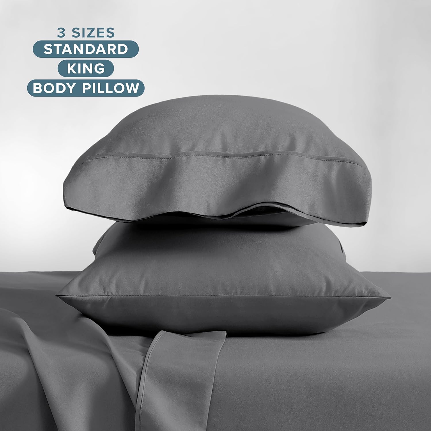 BareHome Bare Home Microfiber Pillow Cases - King Size Set of 2 - Cooling Pillowcases - Double Brushed - Grey Pillowcases 2 Pack - Easy Car…