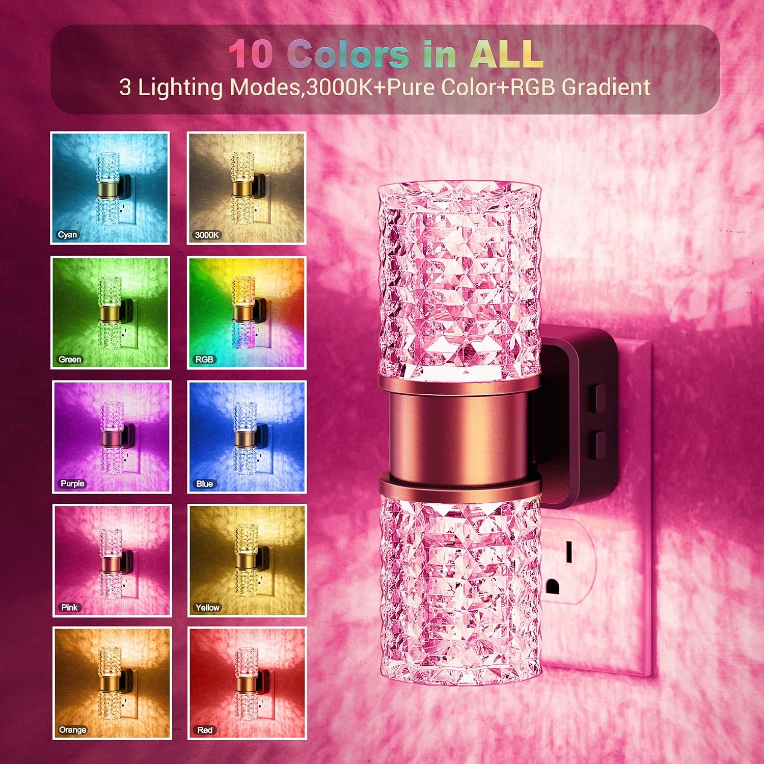 JandCase Night Lights Plug into Wall,2 Pack Color Changing Night Light for Kids, 3000K+RGB LED Nightlight with Dusk to Dawn Sensor…