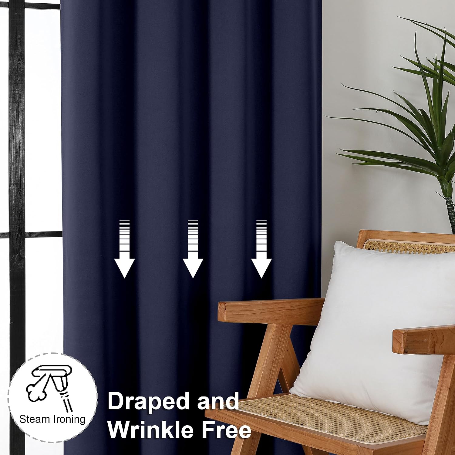 Simplebrand Ava Navy Blue Blackout Curtains for Bedroom 63 Inch Length 2 Panels, Solid Thermal Insulated Energy Saving Rod Pocket Window Tr…