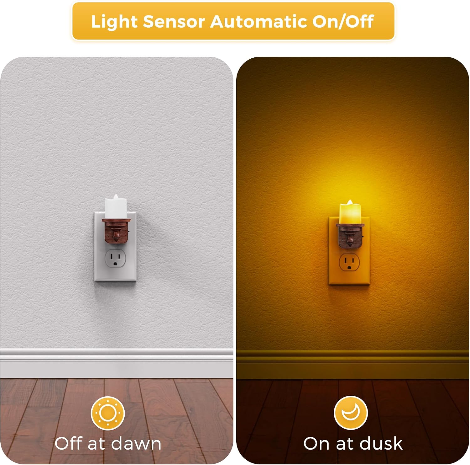 L LOHAS LED Night Light, 2 Pack Amber Flameless Candle Night Light Plug in, Dusk to Dawn Sensor, 0-100LM LED Dimmable Nightlight, Vintage…