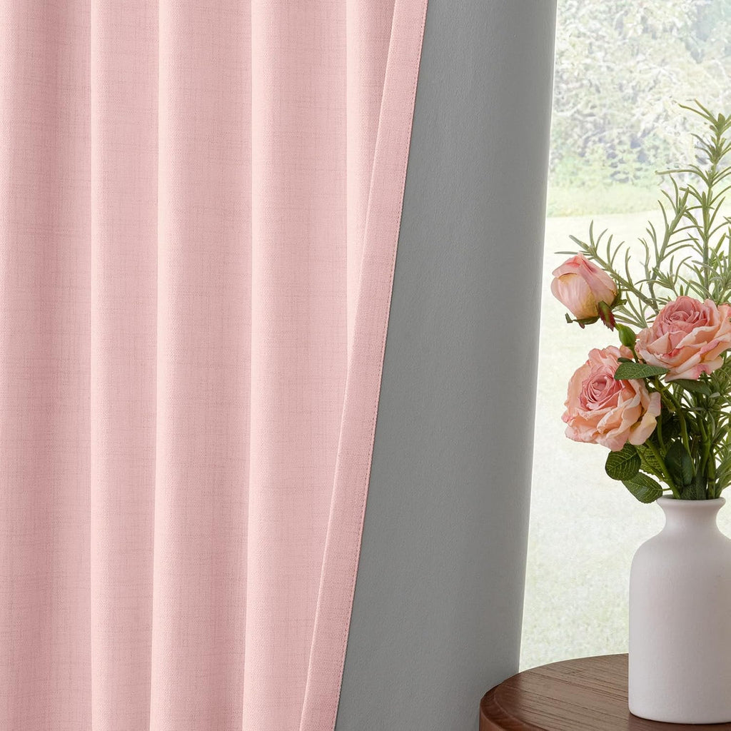 INOVADAY 100% Blackout Curtains for Bedroom, Black Out Curtains 84 Inch Long, Clip Rings Linen Blackout Drapes, Thermal Insulated Room…