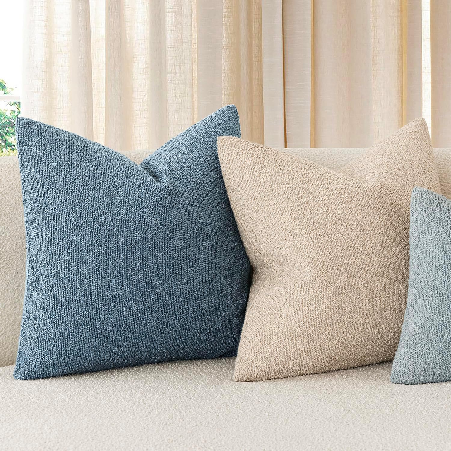 Foindtower Decorative Textured Boucle Throw Pillow Covers Accent Solid Pillow Cases Neutral Soft Cozy Couch Cushion Case for Chair Sofa…