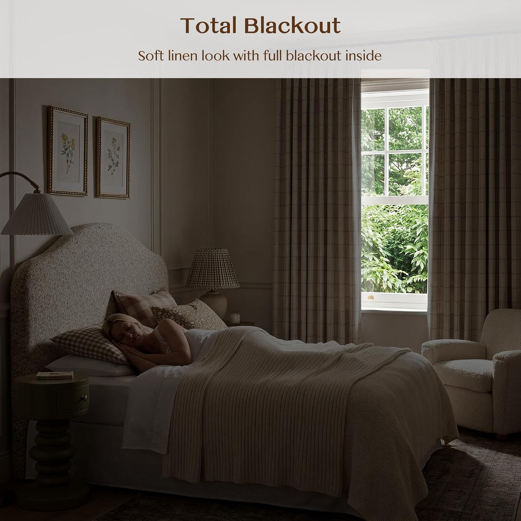 Threegirlshome THREE GIRLS Plaid Pinch Pleated Curtains - Modern Luxury Linen Buffalo Blackout Drapes, Thermal Insulated Double Layer Windo…