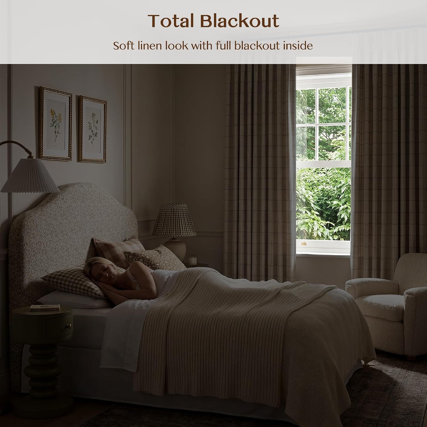 Threegirlshome THREE GIRLS Plaid Pinch Pleated Curtains - Modern Luxury Linen Buffalo Blackout Drapes, Thermal Insulated Double Layer Windo…