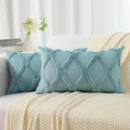 decorUhome Summer Throw Pillow Covers 12x20 Inch Set of 2, Soft Plush Faux Fur Wool Lumbar Aqua Accent Couch Pillow Covers for Modern Farmh…