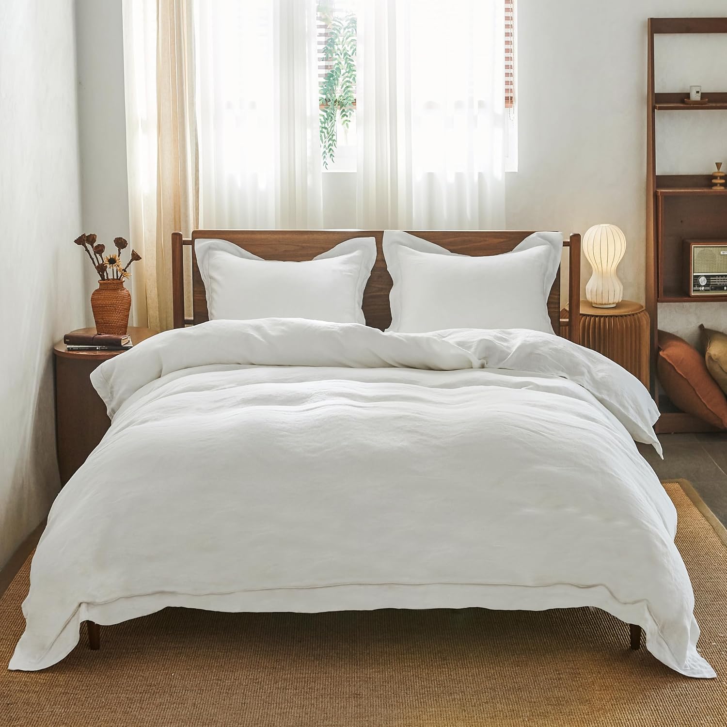 Simple&Opulence 100% Washed Linen Duvet Cover with Embroidered, 2 Pieces Soft Farmhouse Comforter Set with Button Closure,1…