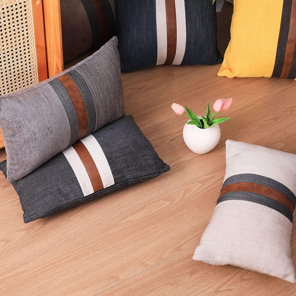 Farmhouse Decorative Outdoor Throw Pillow Covers for Couch Sofa Bed Brown Faux Leather Accent Pillow Cover Modern Decor Pillow Case 12 x…