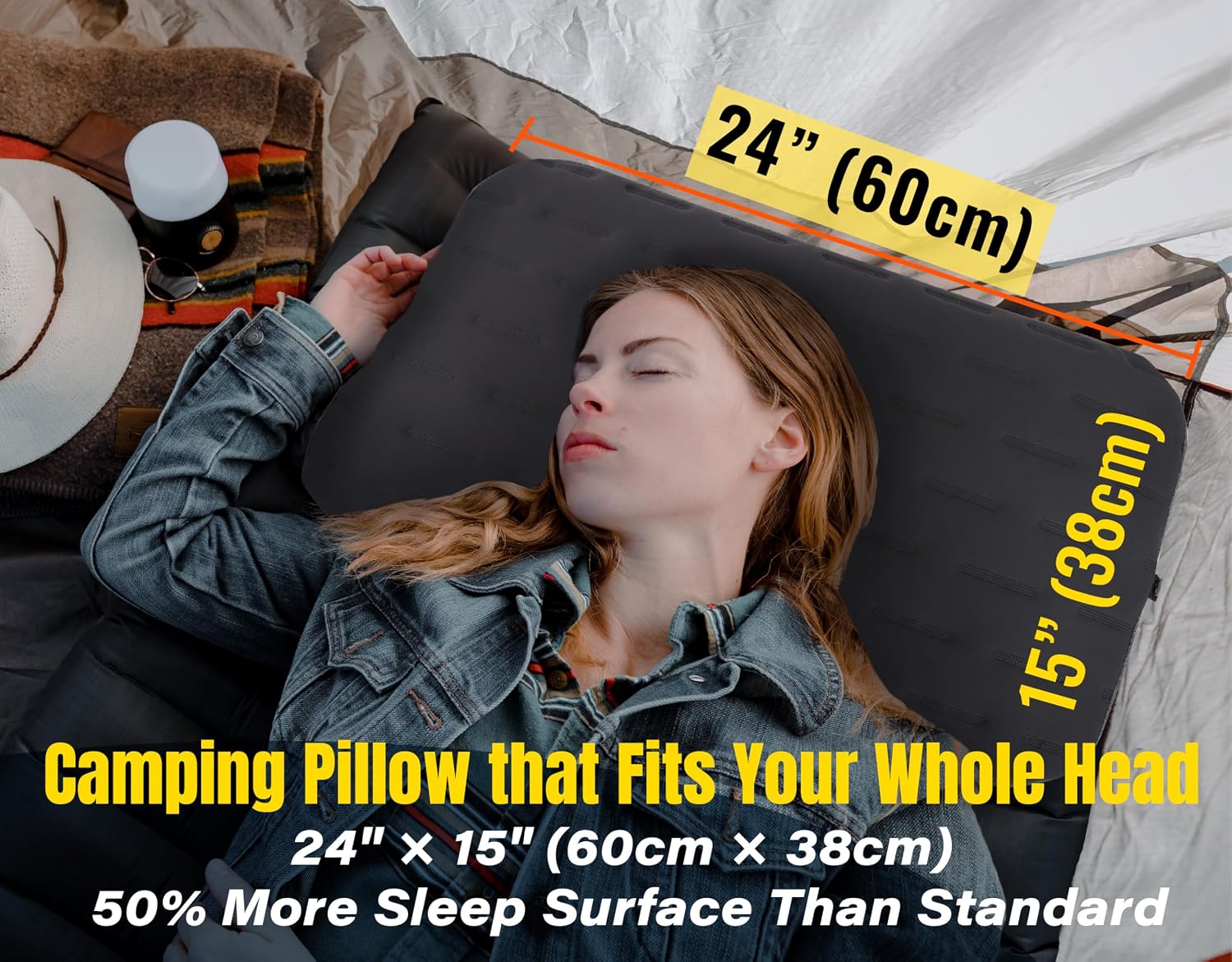 TREKOLOGY Camping Pillow - Large Inflatable (24"x15") for Home-Like Comfort, Portable & Ergonomic, Easy to Clean, Durable & Leak-Proof…