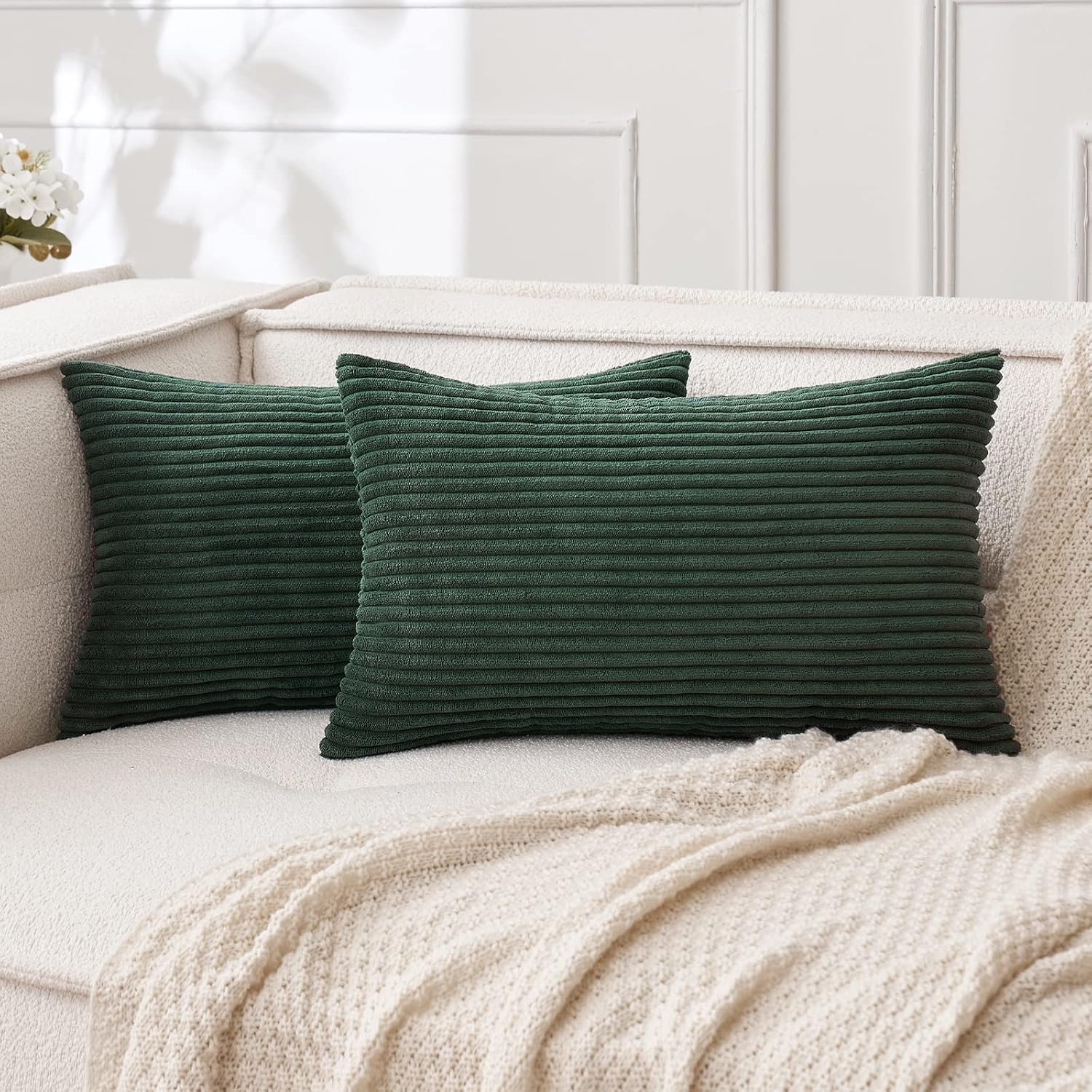 MIULEE Pack of 2 Corduroy Pillow Covers 12 x 20 Inch Lumbar Throw Pillow Covers Army Green Pillowcases for Spring Sofa Bedroom Couch