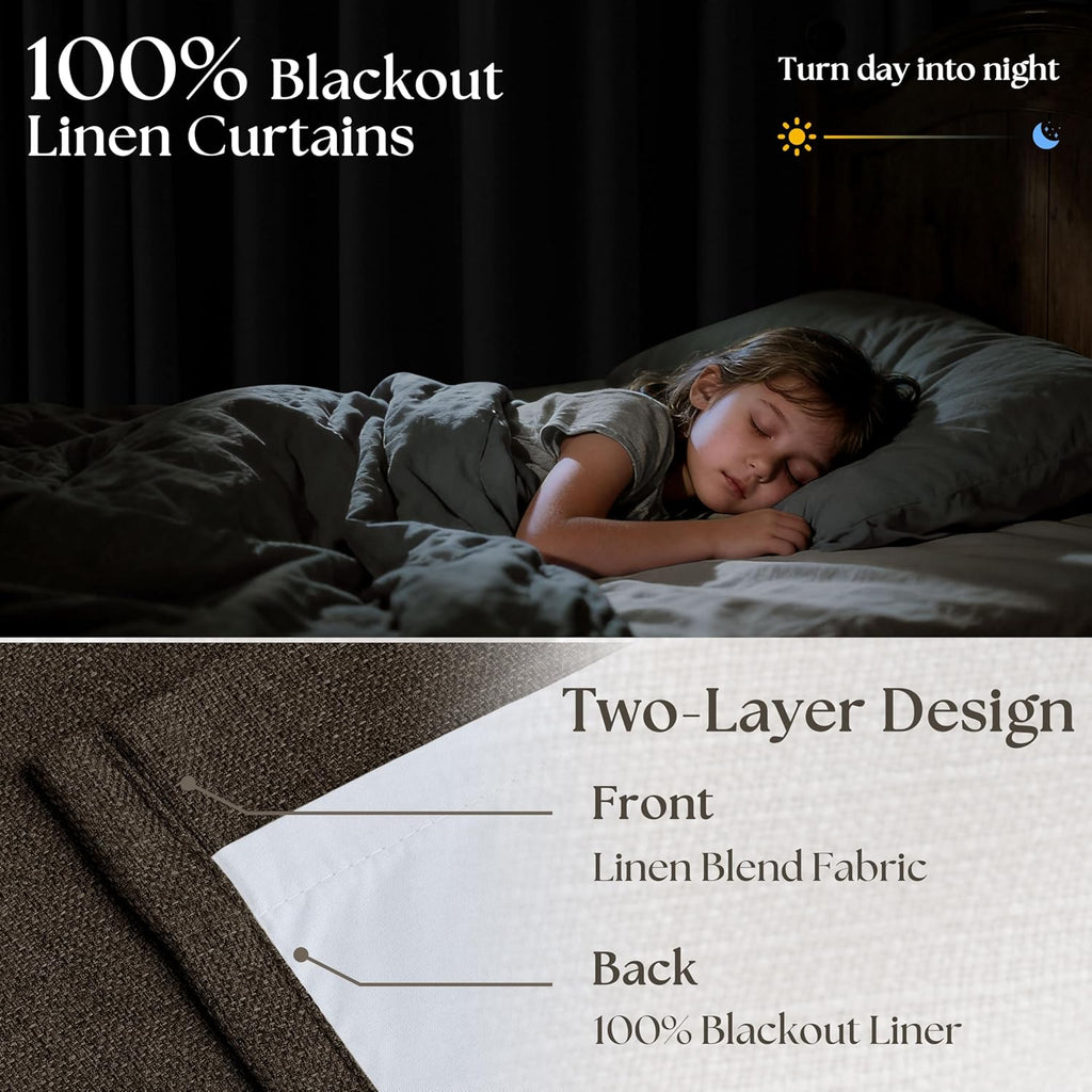 Twodrapes Chocolate Brown 84 Inch Blackout Pinch Pleated Curtains 2 Panels for Living Room Darkening Thick Linen Textured 100% Black Out Pi…
