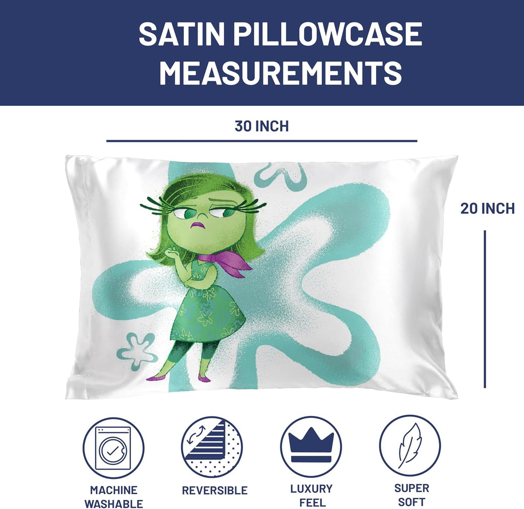 JayFranco Jay Franco Disney Pixar Inside Out Disgust Satin Pillowcase - Standard Size 20x30 Inch Silky Soft White Pillow Cover 30 inch White
