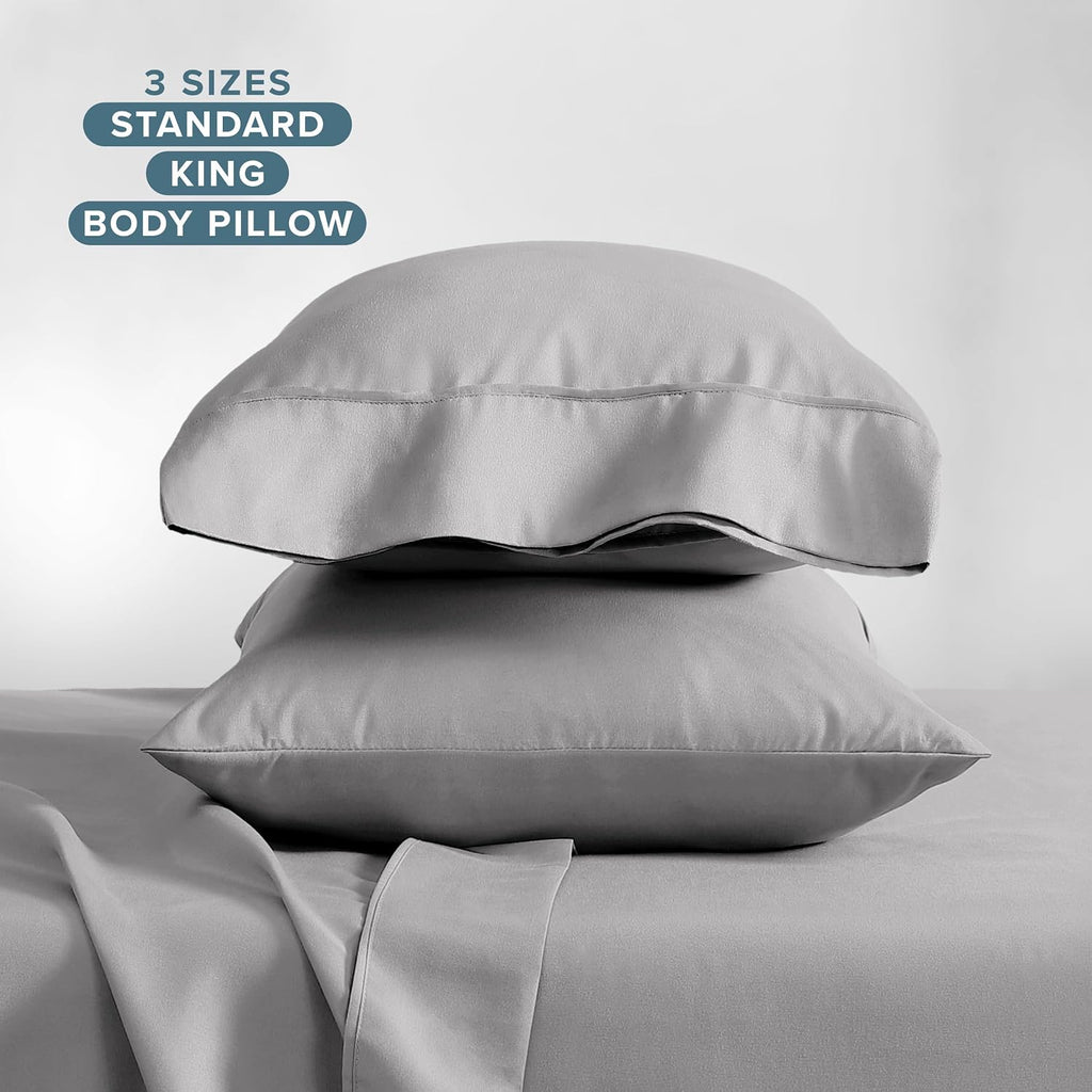 BareHome Bare Home Microfiber Pillow Cases - King Size Set of 2 - Cooling Pillowcases - Double Brushed - Light Grey Pillowcases 2 Pack - Ea…