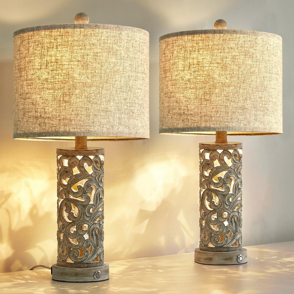 Oyears Bedside Table Lamps Set of 2 with USB & Night Light, 22'' Dimmable Touch Lamps for Nightstand, Farmhouse Lamps for Bedroom Living Ro…