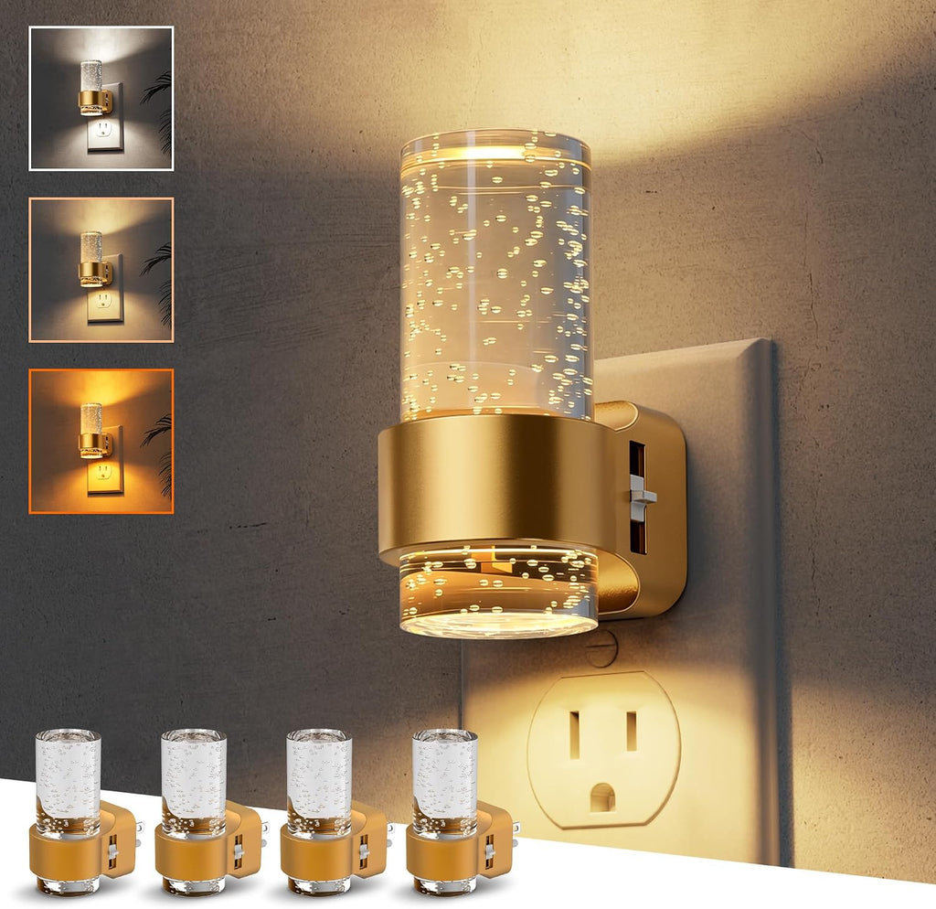 L LOHAS LED Night Lights Plug into Wall, 4 Pack Mini Dimmable Night Light with Dusk-to-Dawn, Soft White/Cool White/Amber 3 Light Color…