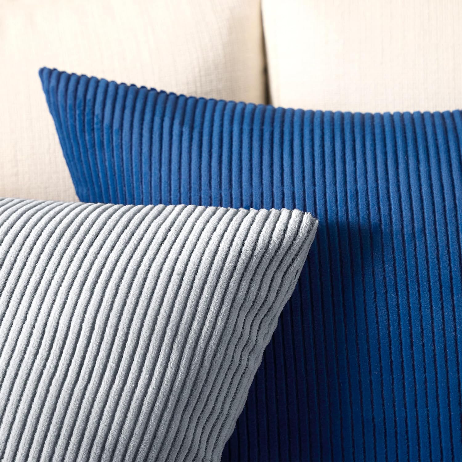 EncasaXO Encasa XO Corduroy Throw Pillows Covers 18"x18", Set of 2 Soft Textured Striped Boho Pillow Covers | Decorative and Cozy Cushion C…