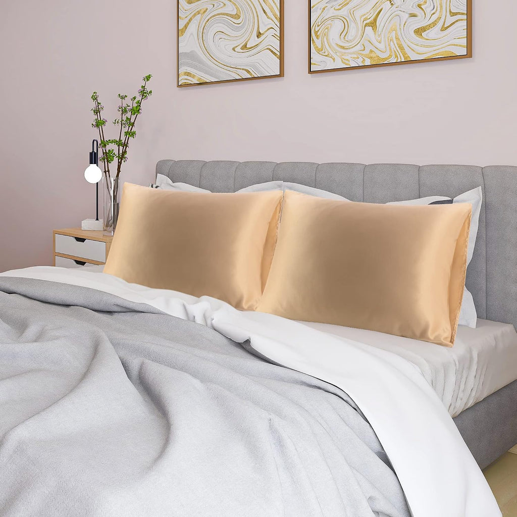 uxcell 2 Pack Silk Satin Pillowcase for Hair and Skin, Cool, Silky, Soft Breathable Pillow Cases Standard Size 20x26 Inch Sateen Pillowcase…
