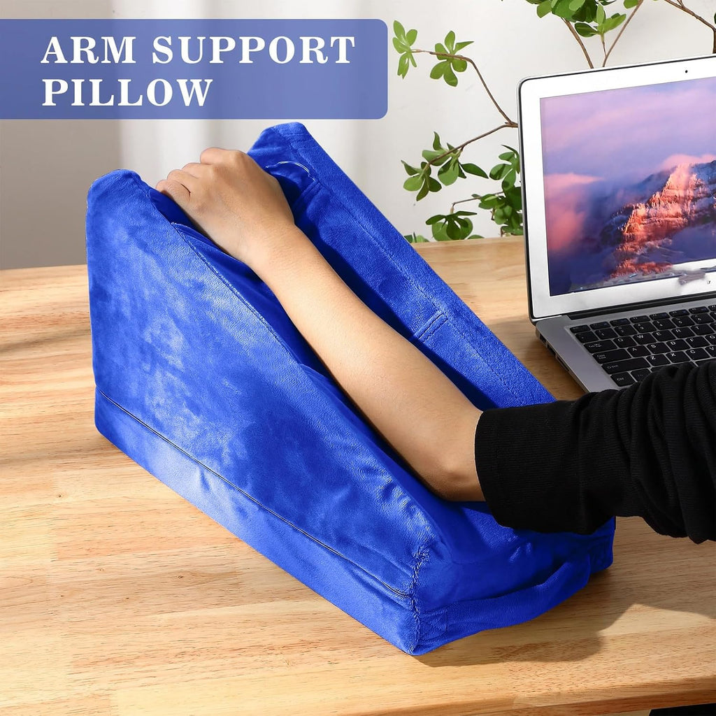 Buryeah Blue Arm Elevation Pillow with 2 Pockets, Soft Ergonomic Support Pillow for Elbow Rest Wedge Broken Arm Elbow Gifts with High Densi…