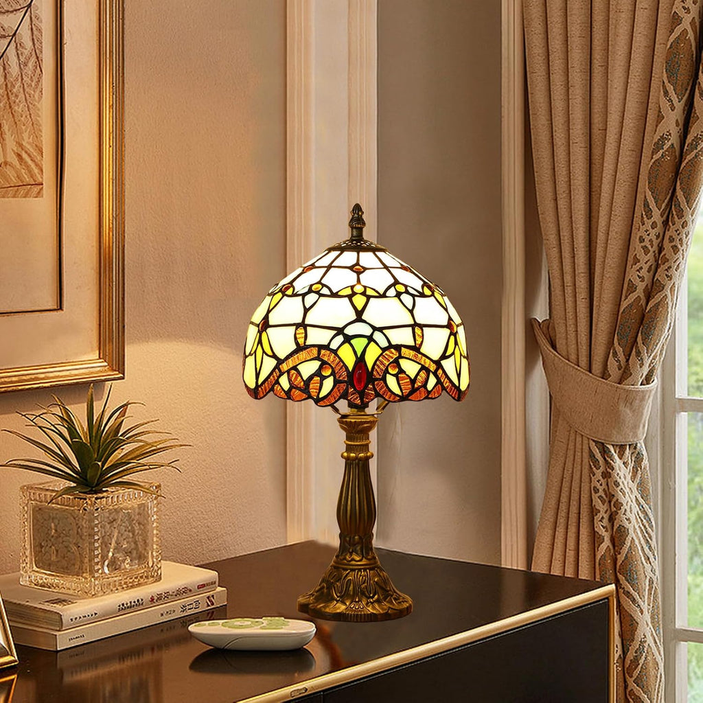 Tiffany Style Table Lamp, Baroque Style Stained Glass Lamp, 8 Inch Small Antique Lamp, for Bedside Nightstand Bedroom Living Room Home…