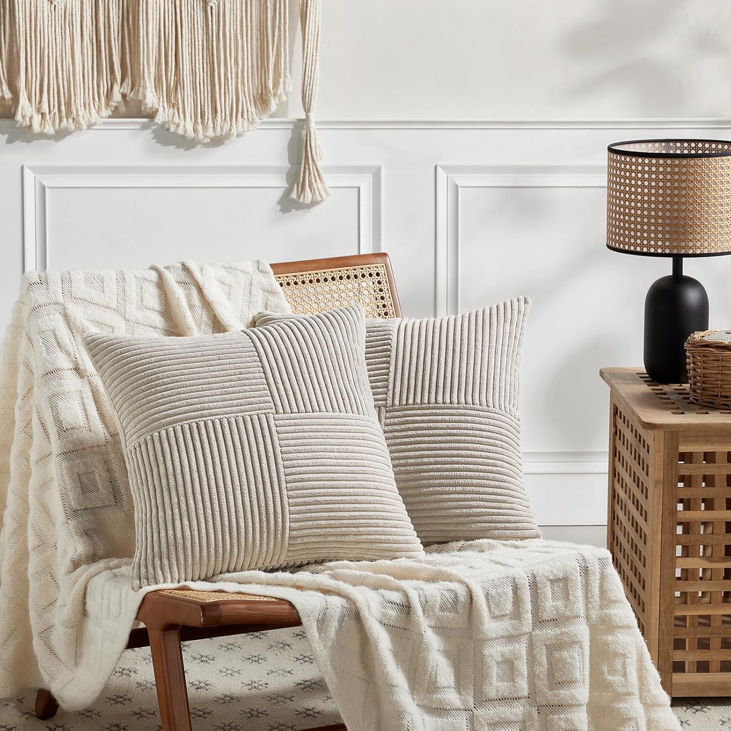 Fancy Homi 2 Packs Neutral Taupe Samll Decorative Throw Pillow Covers 14x14 Inch with for Couch Bed Sofa, Rustic Farmhouse Boho Home…