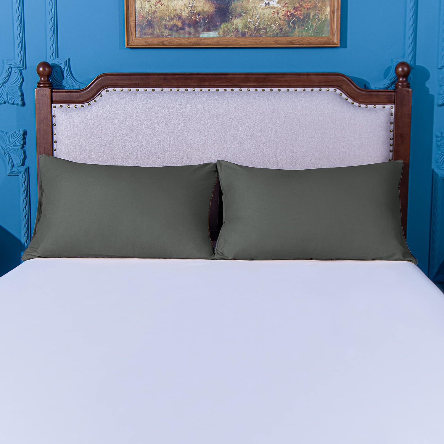 Ntbay Standard Pillowcase Set - 2 Pack Brushed Microfiber 20x26 Pillowcases - Soft, Wrinkle-Free, Fade-Resistant, Stain-Resistant, Dark Gre…