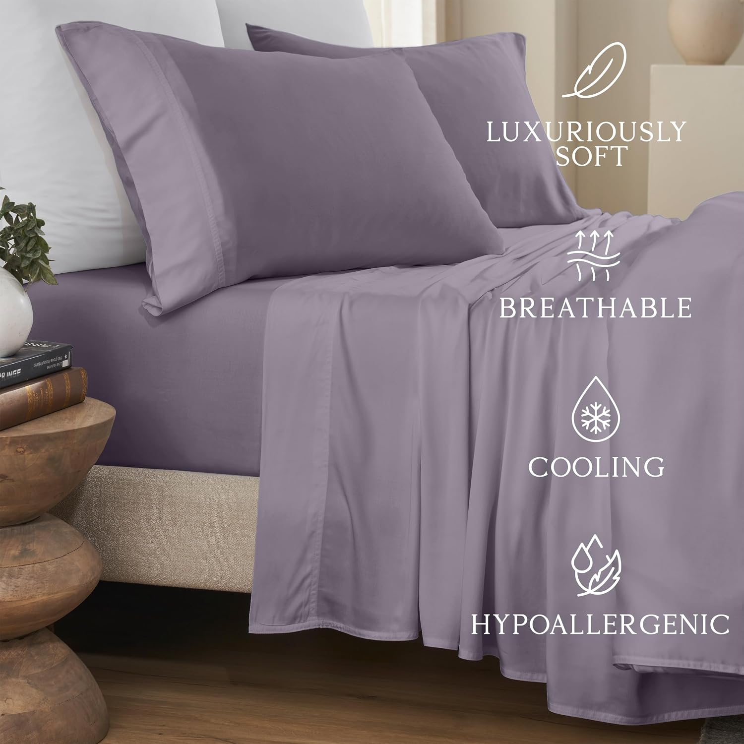 KARISSA MAE Pure Viscose from Bamboo Split King Size Sheet Set | 100% FSC Certified | Luxuriously Soft | Cooling | 18" Deep Pocket…