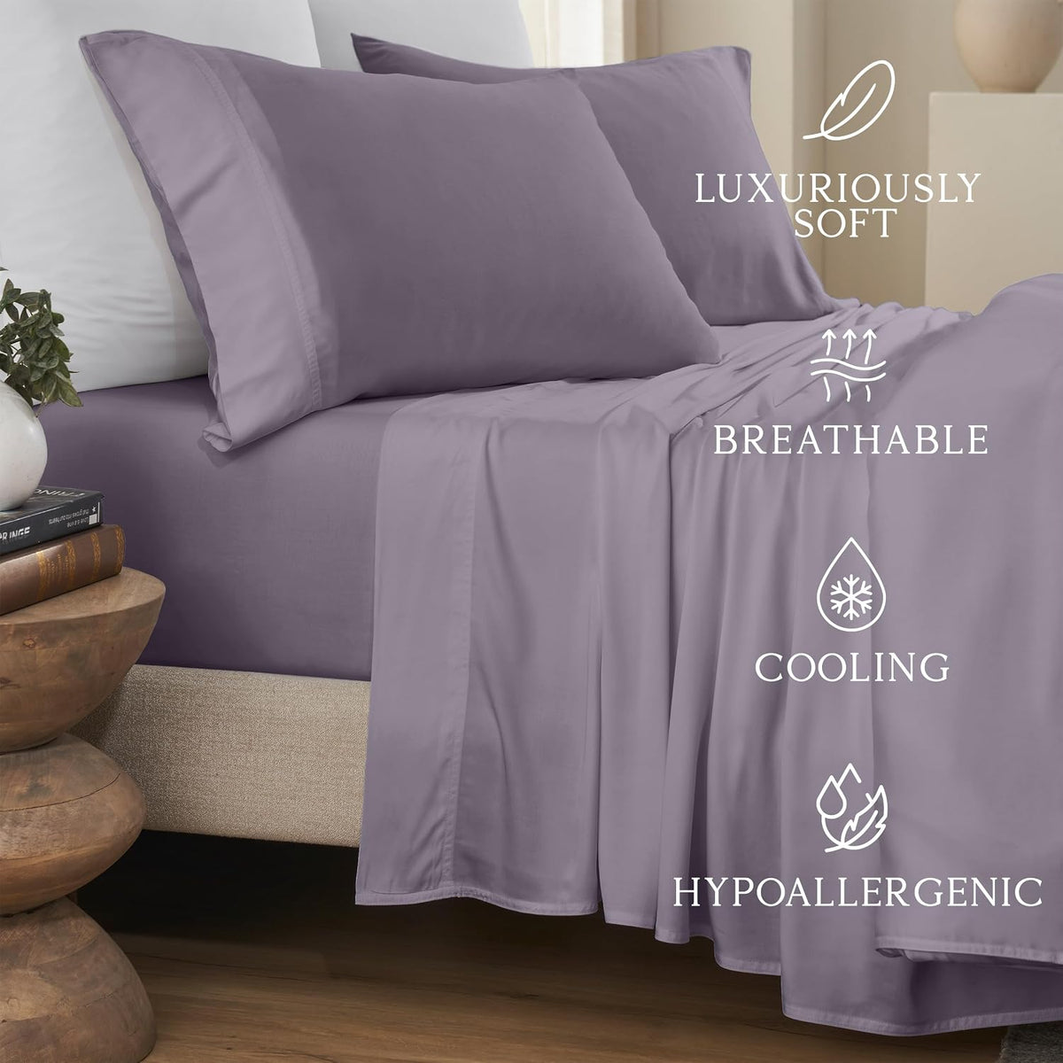 KARISSA MAE 7 Piece Pure Viscose from Bamboo Split King Size Sheet Set | 100% FSC Certified | Luxuriously Soft | Cooling | 18" Deep…
