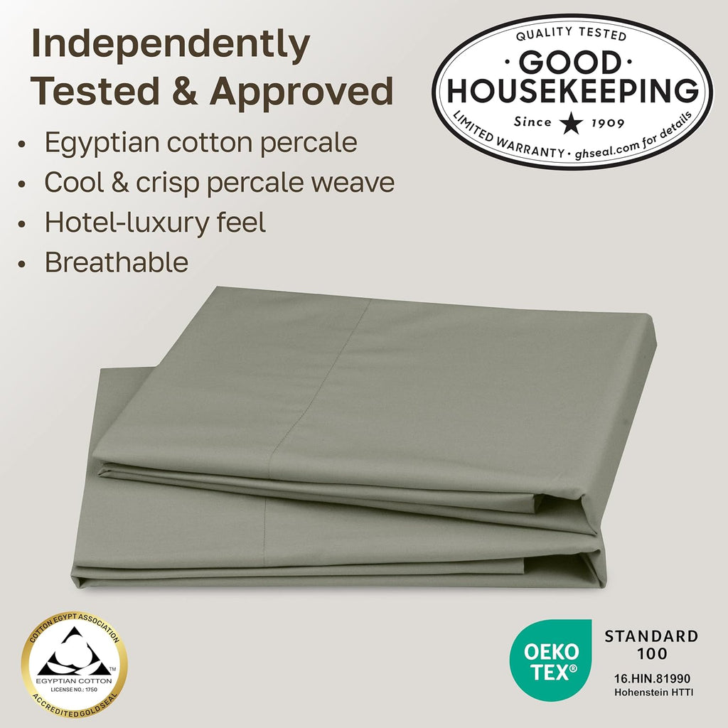 CaliforniaDesignDen California Design Den 100% Egyptian Cotton Pillowcases King Size Set of 2 - Crisp Percale Feel, Soft & Breathable Envel…