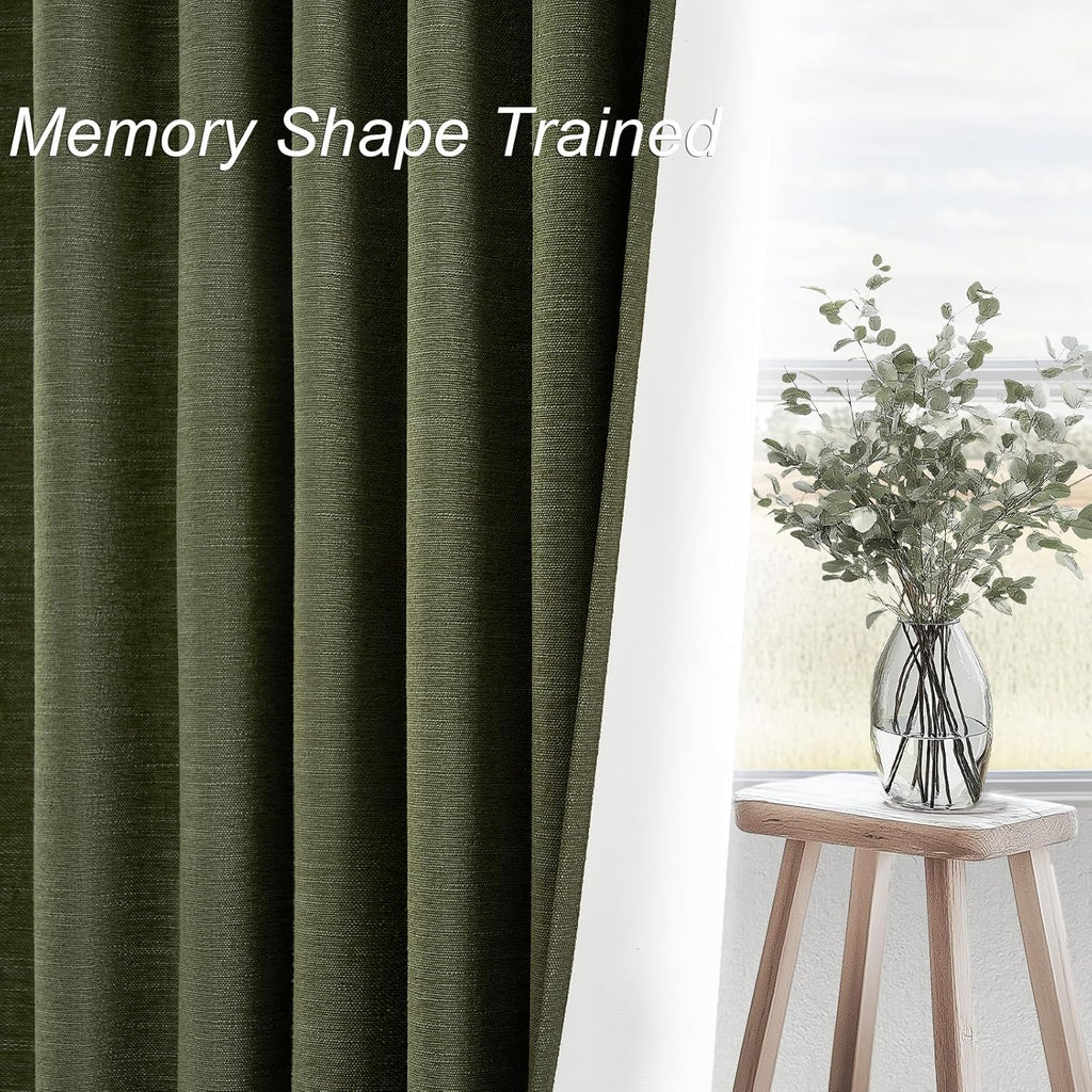 Topfinel Olive Green Linen Blackout Curtains 84 Inch Long for Living Room, Pinch Pleated Drape with Hooks Back Tab Boho Decor, Olive Forest…