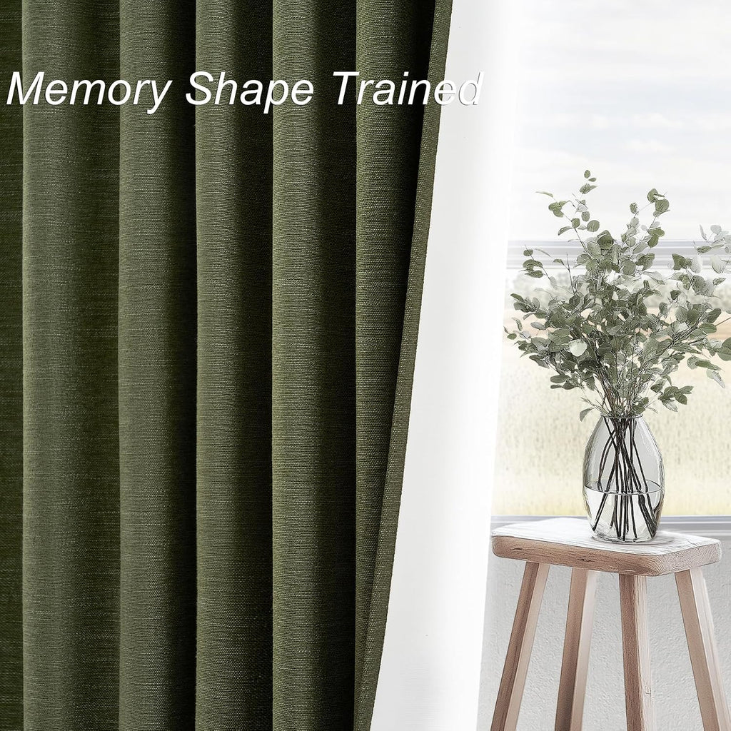 Topfinel Dark Olive Green Blackout Curtains 96 Inch Long 2 Panels Set with Hook, Back Tab Pinch Pleated Drapes for Track System, Darkening Mo…