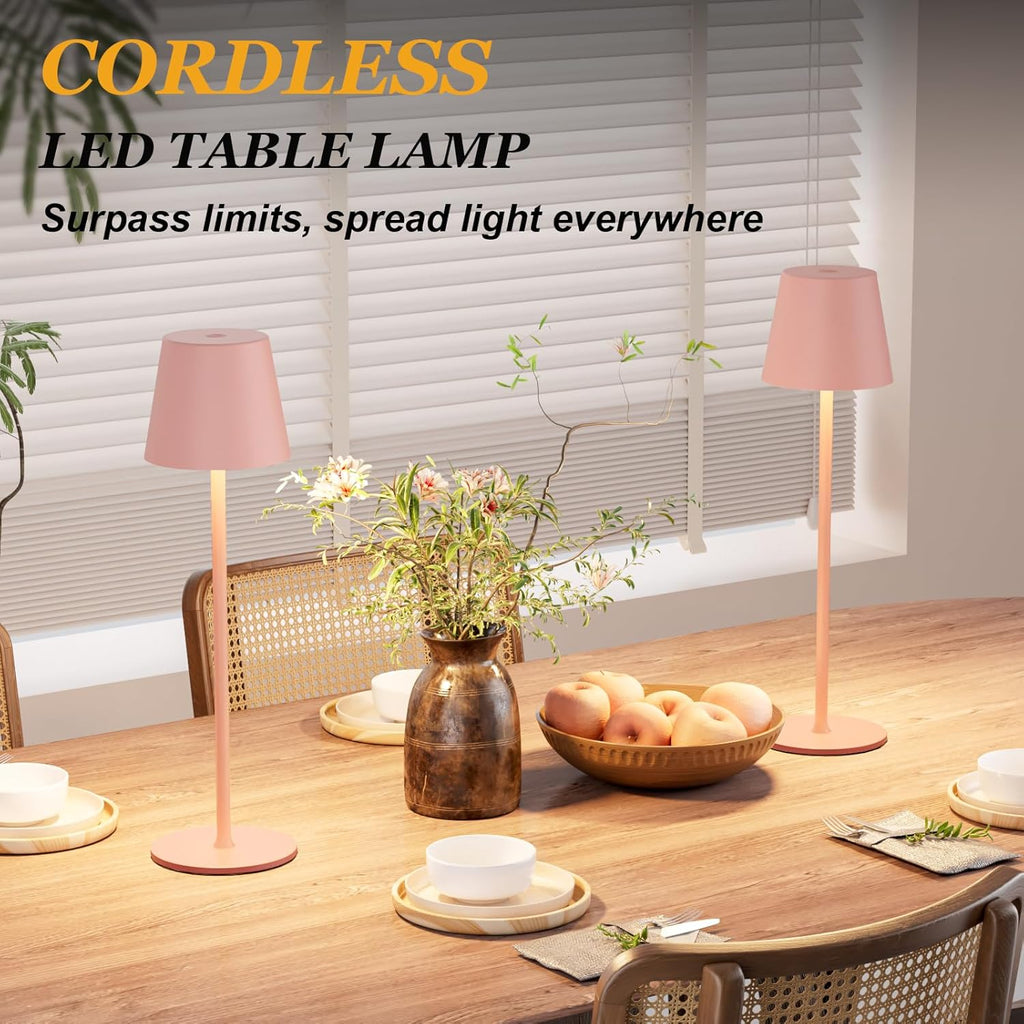 Kakanuo Cordless Table Lamp Rechargeable Pink - KK 2 Pack 5000mAH Battery Operated Lamp for Counter, 3 Color Stepless Dimming Wireless…
