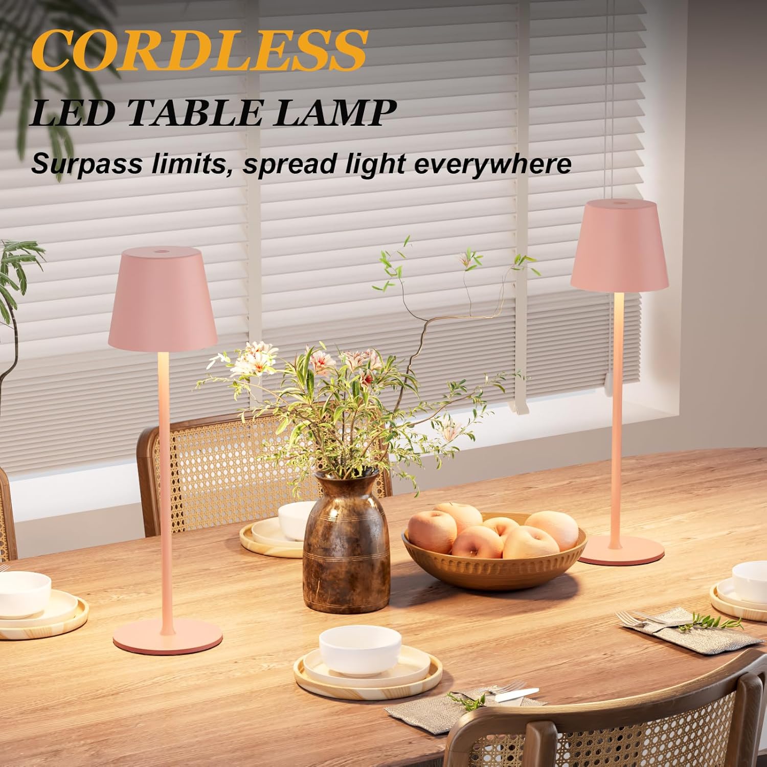 Kakanuo Cordless Table Lamp Rechargeable Pink - KK 2 Pack 5000mAH Battery Operated Lamp for Counter, 3 Color Stepless Dimming Wireless…