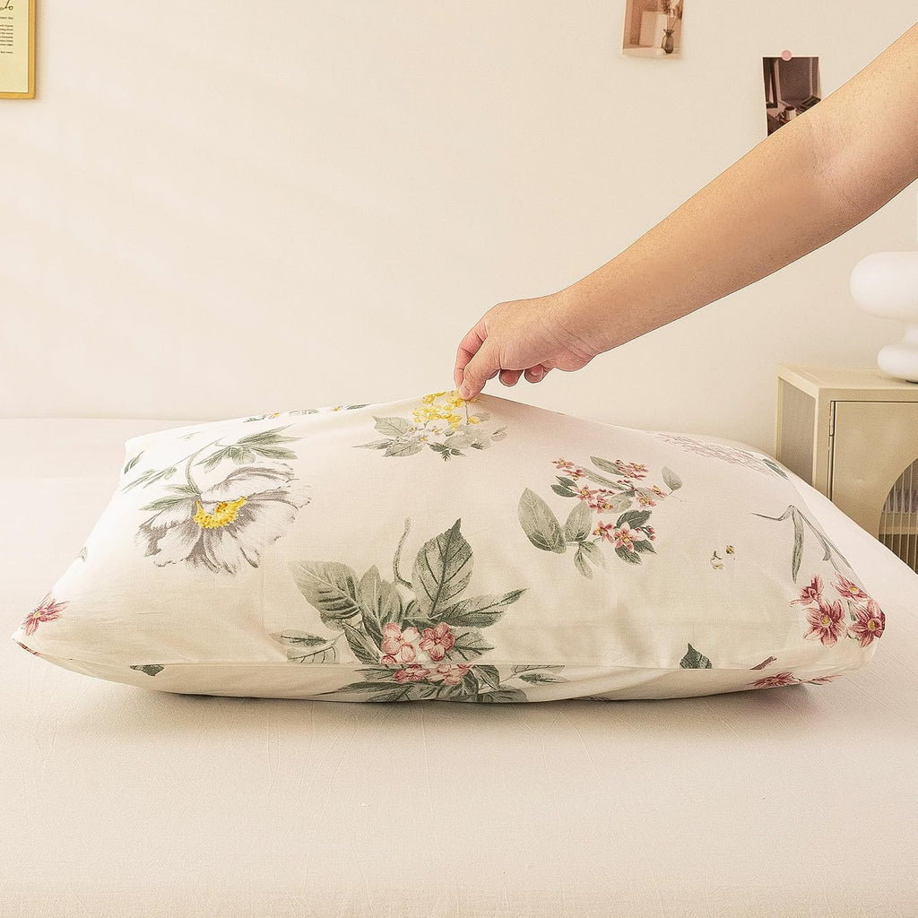 ECOCOTT Floral Pillowcases Standard Size Set of 2, 100% Washed Cotton Pillow Cases with Envelope Closure, Vintage Botanical Flower…