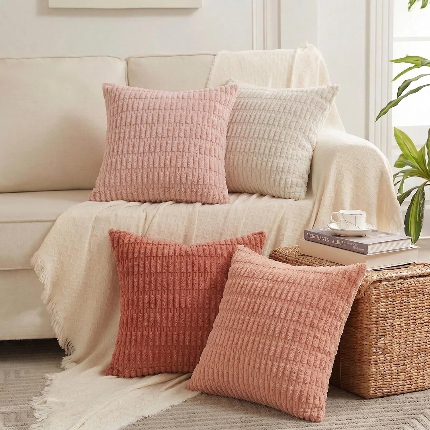 Fancy Homi 4 Packs Decorative Throw Pillow Covers for Living Room Couch Bed, Modern Farmhouse Boho Home Décor Accent Cushion Case, 16" x…